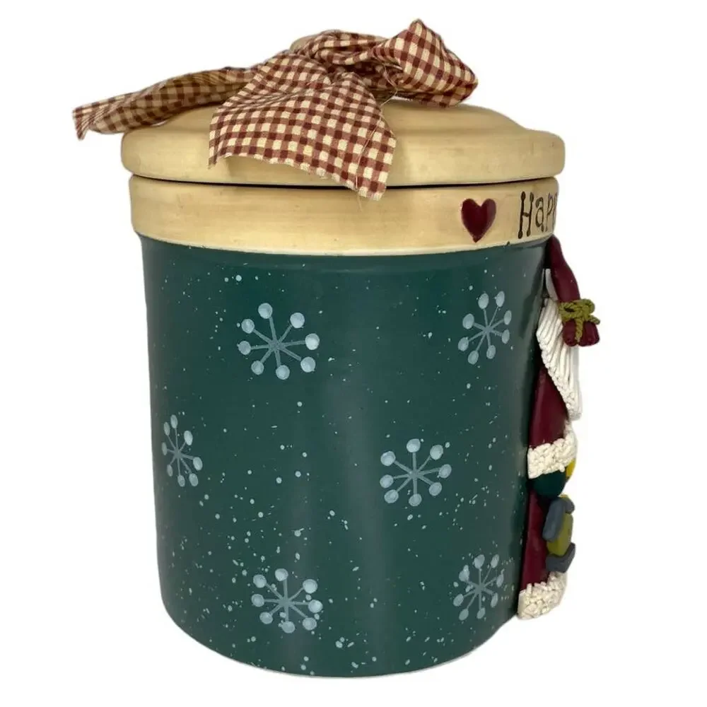 Happy Holidays Santa Cookie Jar Ceramic Pottery